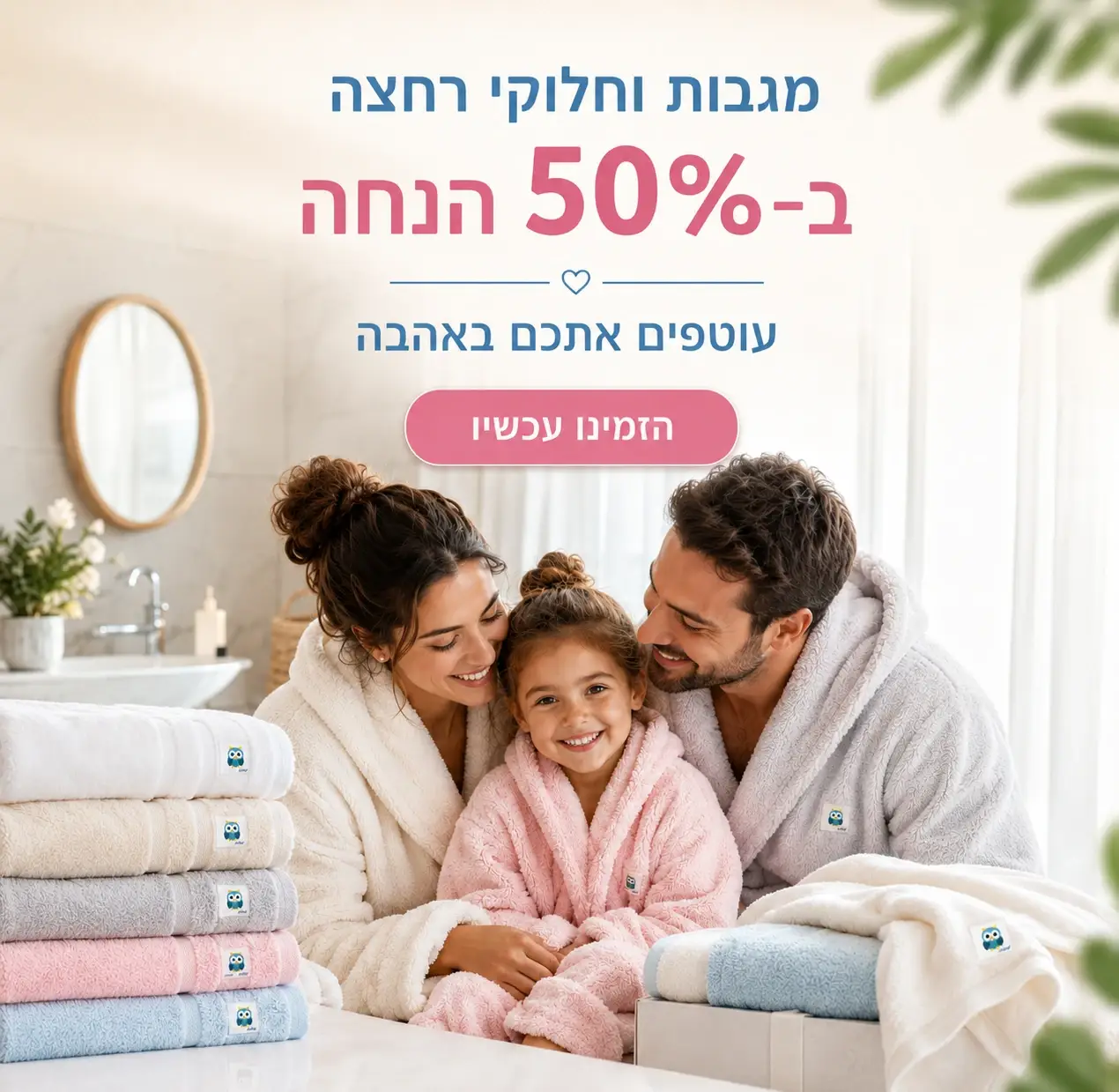מגבות וחלוקי רחצה ב-50% הנחה