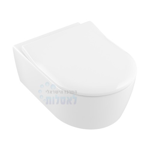 אסלה 5656RS01 Villeroy & Boch Avento VB4900003 | אסלה תלויה תעלה פתוחה כולל מושב הידראולי דק | לבן | דגם Avento וילרוי אנד בוש.