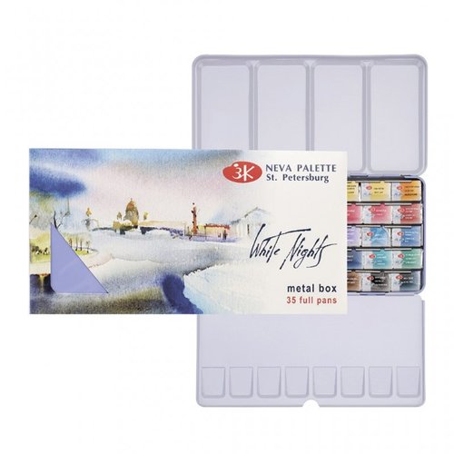 סט צבעי מים מקצועיים 35 קוביות White Nights Artist Water Color (קופסת מתכת)