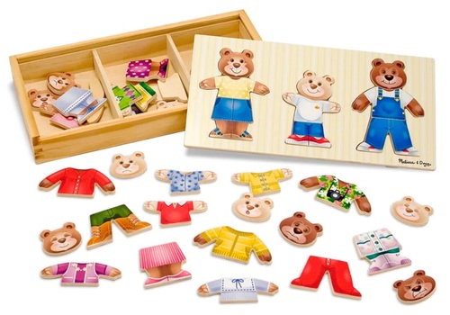 סט הלבשה מעץ מלא 45 חלקים - משפחת הדוב