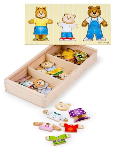 סט הלבשה מעץ מלא 45 חלקים - משפחת הדוב