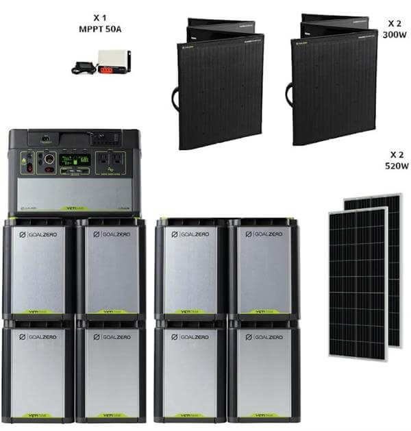 מערכת סולארית היברידית - קיבולת 11.5Kwh - הספק 2Kw- סולארי 1600W יצרן GOALZERO