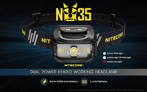 פנס ראש היברידי 460 לומן NU35 נטען USB /סוללות AAA NITECORE