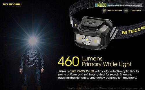 פנס ראש היברידי 460 לומן NU35 נטען USB /סוללות AAA NITECORE