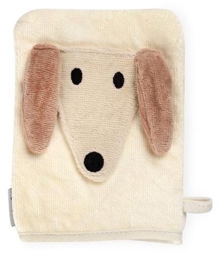 כפפה לרחצת הפנים מבד מגבת 100% כותנה - כלבלב בז'