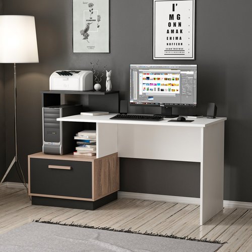 שולחן כתיבה ועבודה עם מדף וארונית צד Tudo Design דגם נמרוד