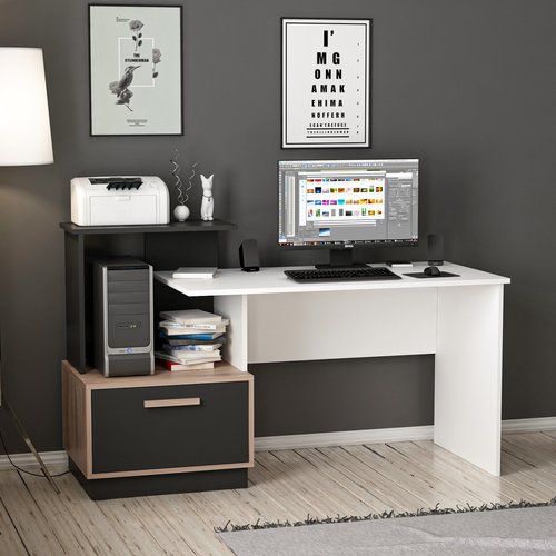 שולחן כתיבה ועבודה עם מדף וארונית צד Tudo Design דגם נמרוד