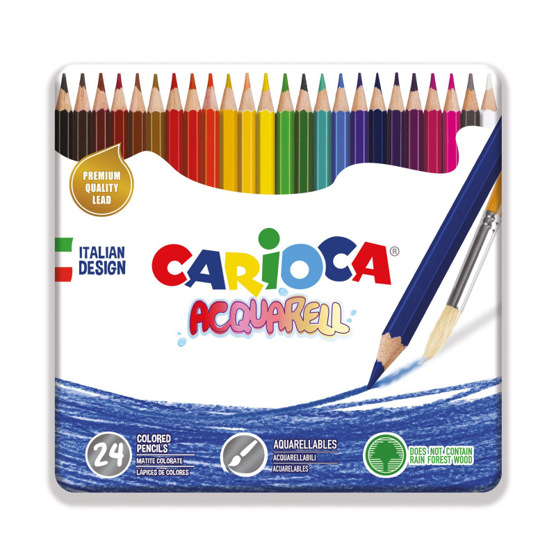 סט 24 עפרונות אקוורל בקופסת מתכת מבית CARIOCA (איטליה)