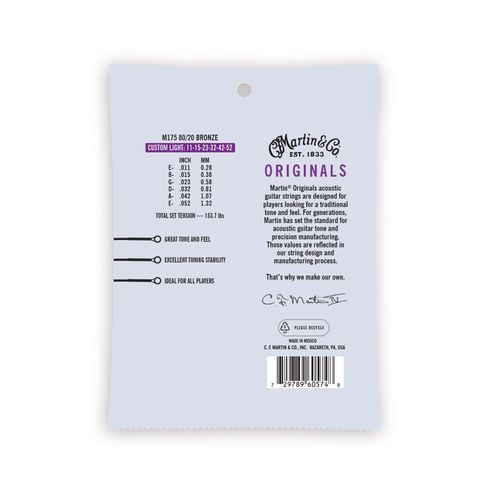סט מיתרים 011 לגיטרה אקוסטית Martin Originals M175