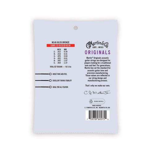 סט מיתרים 012 לגיטרה אקוסטית Martin Originals M140