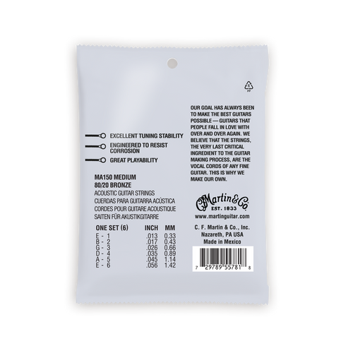 סט מיתרים 0.13 לגיטרה אקוסטית Martin Authentic SP MA150 80/20