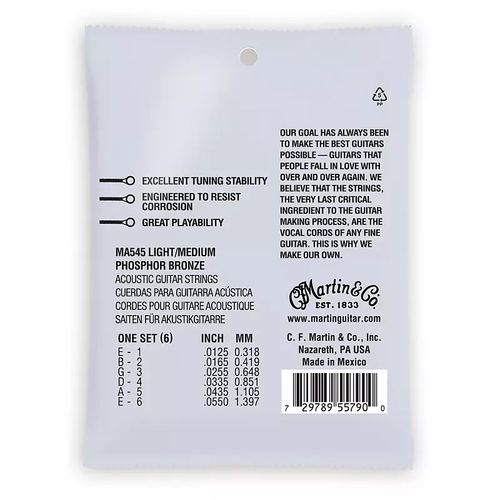 סט מיתרים 0.125 לאקוסטית Martin SP Phosphor Bronze Authentic MA545
