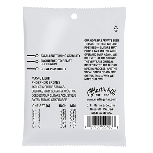 סט מיתרים 0.12 לאקוסטית Martin SP Phosphor Bronze Authentic MA540