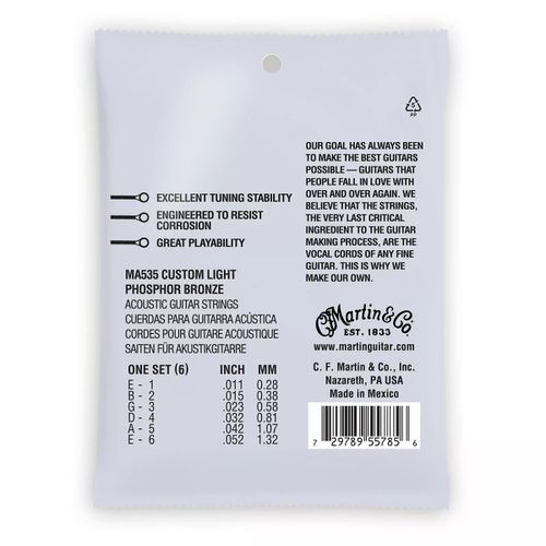 סט מיתרים 0.11 לאקוסטית Martin SP Phosphor Bronze Authentic MA535