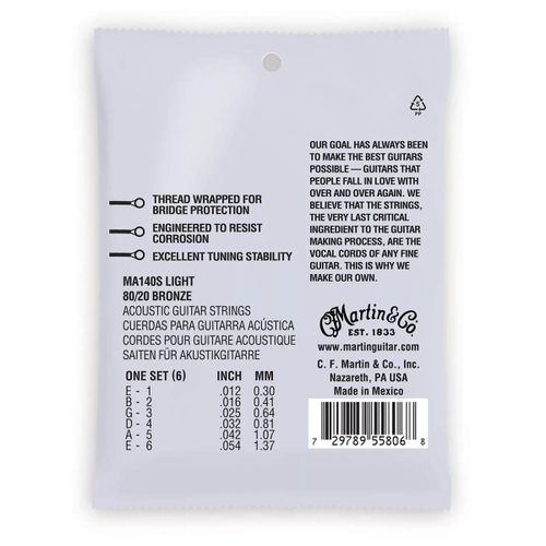 סט מיתרים 012 לאקוסטית Martin MA140S Marquis 80/20 Bronze Authentic Silked