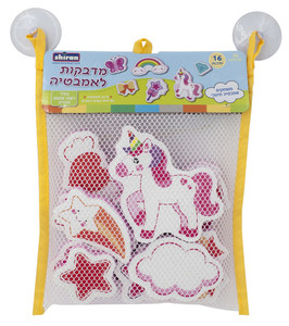 סט 16 מדבקות אמבטיה / דמויות למשחק + שק רשת נדבק - חד קרן
