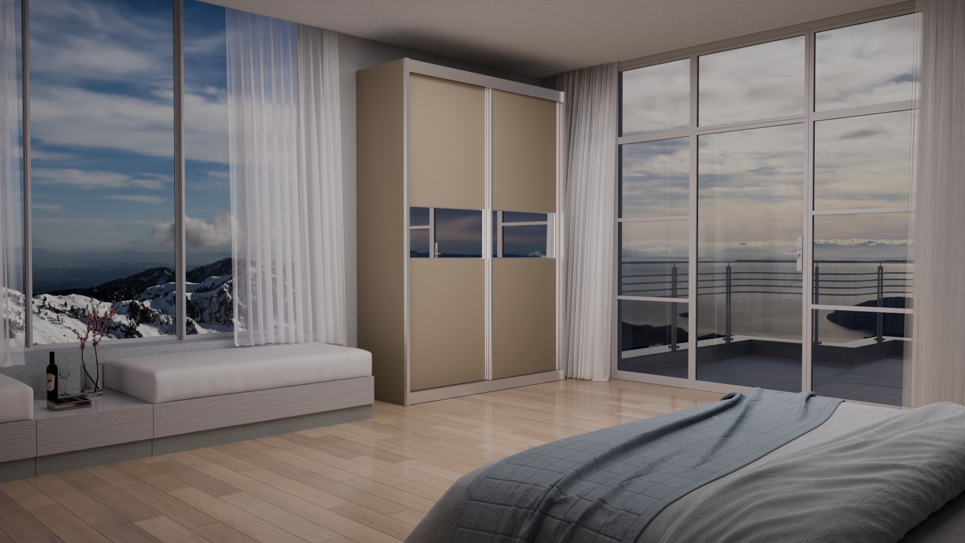 ארון הזזה 2 דלתות דגם SM130-13 + מראות - מסגרת אלומניום כסופה