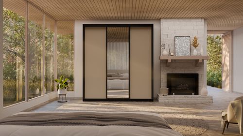 ארון הזזה 3 דלתות דגם EL300-6 + מראה- מסגרת שחורה