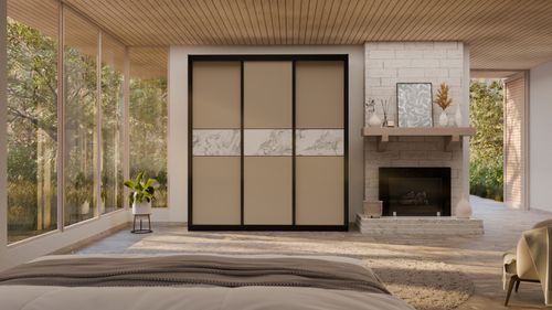 ארון הזזה 3 דלתות דגם EL300-18 שילוב צבעים- מסגרת שחורה