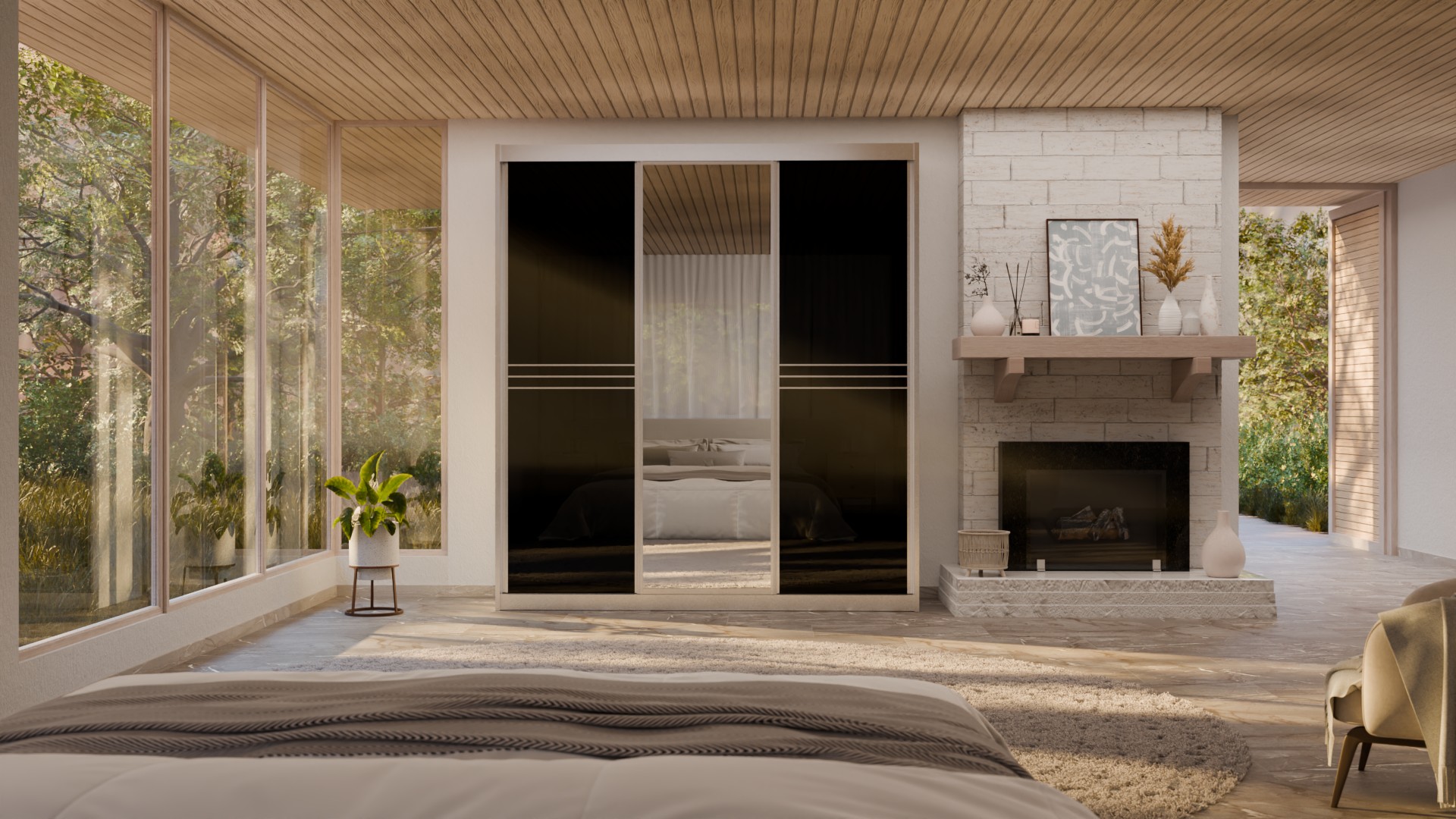 ארון הזזה 3 דלתות דגם EL230-39 + מראות וזכוכית - מסגרת אלומניום כסופה
