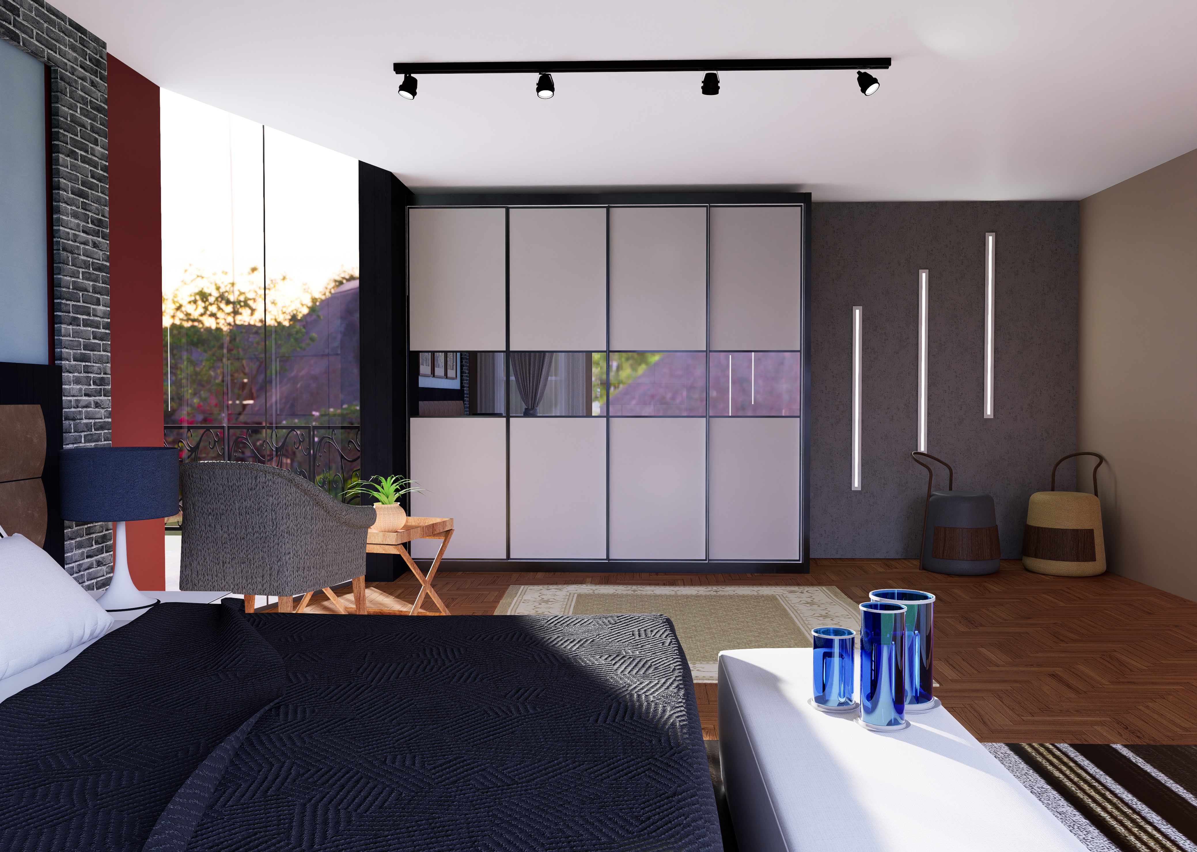ארון הזזה 4 דלתות דגם PR260-12 + מראות - מסגרת אלומניום כסופה