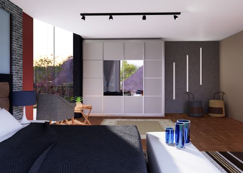 ארון הזזה 4 דלתות דגם PR400-9 + מראה - מסגרת אלומניום כסופה