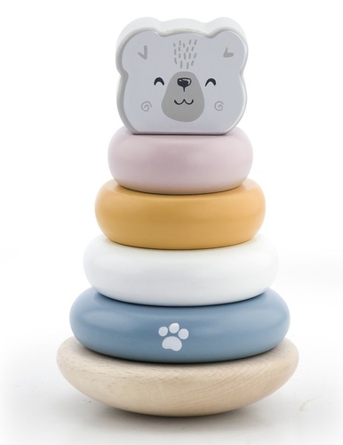 מגדל טבעות מעץ מלא 6 חלקים - דב קוטב