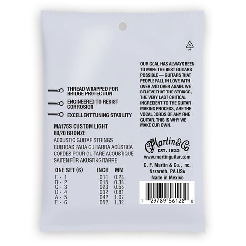 סט מיתרים 011 לאקוסטית Martin MA175S Marquis 80/20 Bronze Authentic Silked