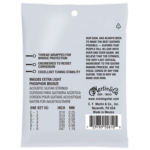 סט מיתרים 010 לאקוסטית Martin MA530S Marquis Phosphor Bronze Authentic Silked