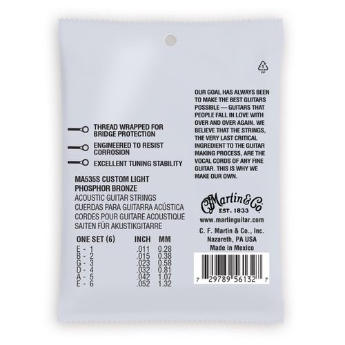 סט מיתרים 011 לאקוסטית Martin MA535S Marquis Phosphor Bronze Authentic Silked