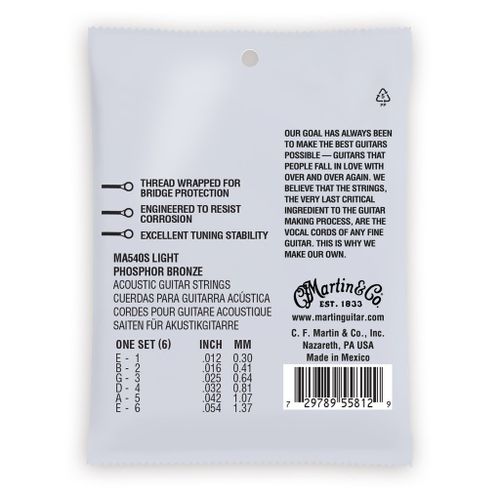 סט מיתרים 012 לאקוסטית Martin MA540S Marquis Phosphor Bronze Authentic Silked