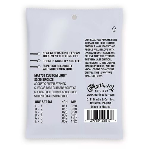 סט מיתרים 0.11 לגיטרה אקוסטית Martin Authentic Lifespan MA175T