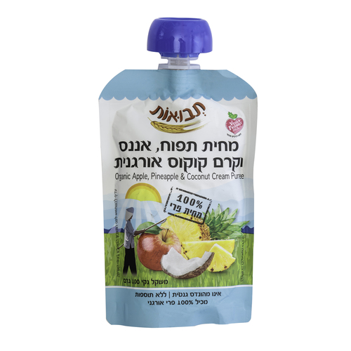 מחית תפוח, אננס וקרם קוקוס אורגני תבואות 100 גר'