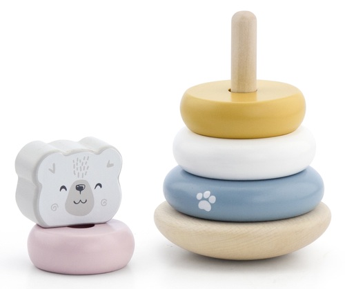 מגדל טבעות מעץ מלא 6 חלקים - דב קוטב