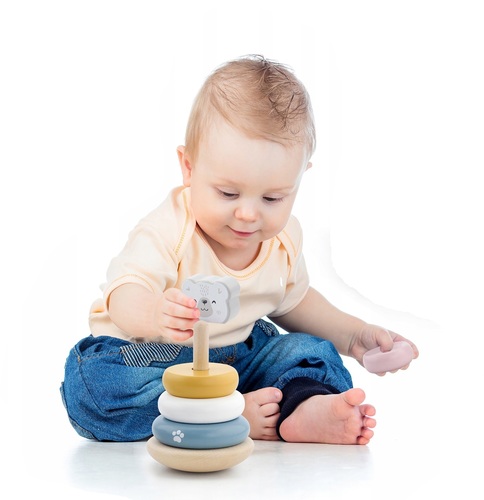 מגדל טבעות מעץ מלא 6 חלקים - דב קוטב