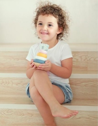 מגדל טבעות מעץ מלא 6 חלקים - דב קוטב