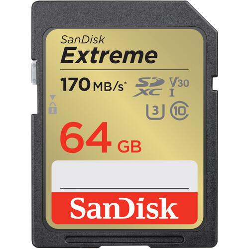 כרטיס זיכרון SanDisk 64GB Extreme UHS-I SDXC 170MBs