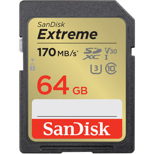 כרטיס זיכרון SanDisk 64GB Extreme UHS-I SDXC 170MBs