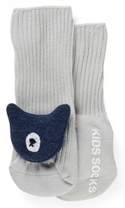 זוג גרביים לתינוק עם מונע החלקה ודמות חיה במידה 0-6 - דובון אפור