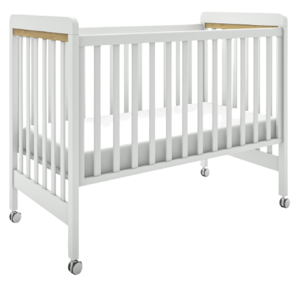 מיטת תינוק דגם קליפורניה (תקן חדש) - לבן עם אלמנט עץ טבעי