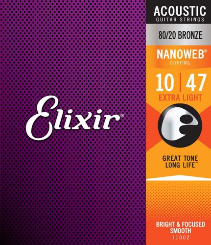 סט מיתרים לאקוסטית Elixir Nanoweb 0.10