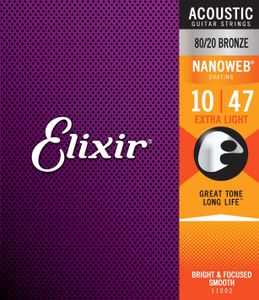 סט מיתרים לאקוסטית Elixir Nanoweb 0.10