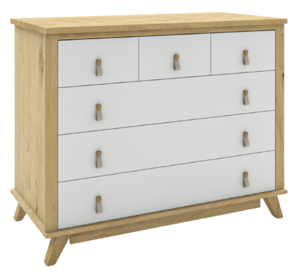 שידת תינוק רחבה מעוצבת דגם בוסטון עם מסילות טריקה שקטה - לבן בשילוב דמוי עץ אלון