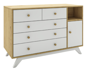 שידת תינוק רחבה במיוחד דגם סוהו - לבן בשילוב צבע עץ אלון