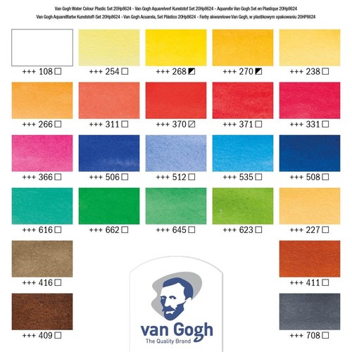 סט 24 קוביות צבעי מים ומכחול (Van Gogh) בקופסת פלסטיק