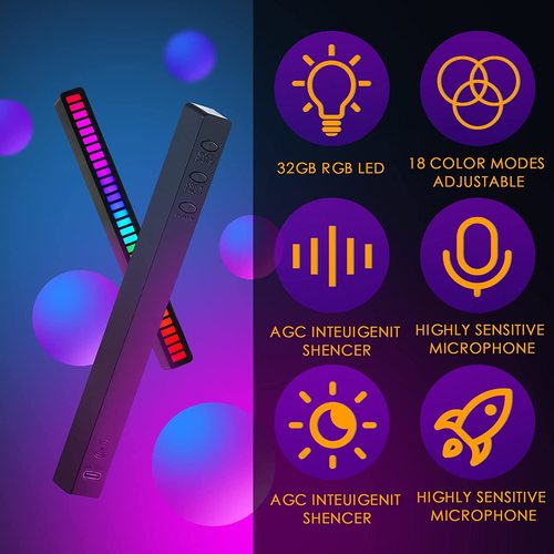 תאורת קצב ועוצמה RGB Light Bar נטען