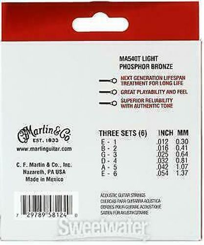 מארז 3 סטים 2+1 0.12 לאקוסטית Martin MA540T Authentic SP