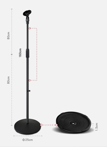 סטנד למיקרופון עם בסיס מתכת עגול גובה Moratti MIS08 80-160cm