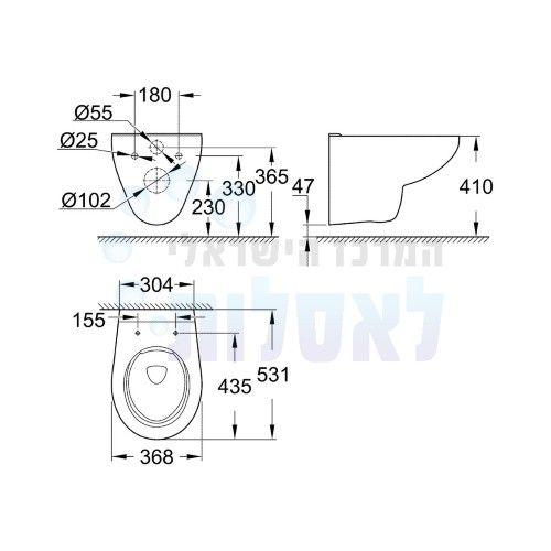 אסלה 39427000 | 39493000 GROHE | אסלה תלויה רימלס כולל מושב טריקה שקטה מקורי | גוון: לבן | BAU CERAMIC גרואה.
