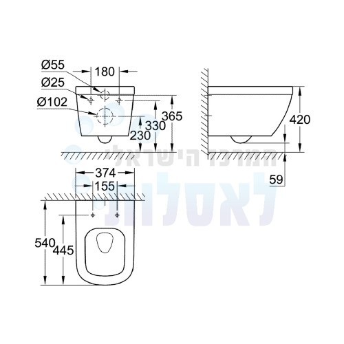 אסלה 39538000 | 39330001 GROHE | אסלה תלויה רימלס כולל מושב טריקה שקטה מקורי | גוון: לבן | EURO CERAMIC | אירו גרואה.